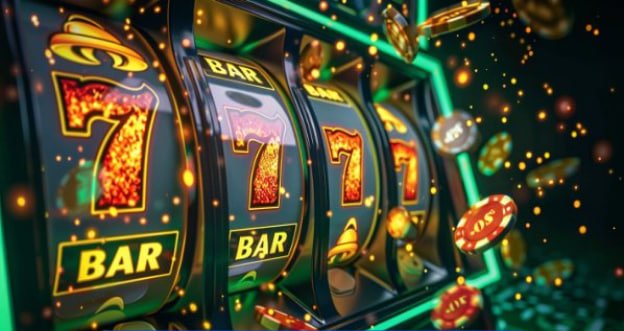 Meja permainan slot dengan berbagai mesin warna-warni